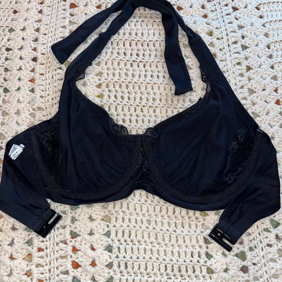 Pour Moi Black Mesh It Up Underwire Halter Swim Bikini Top Size 32FF-UK - Picture 5 of 7